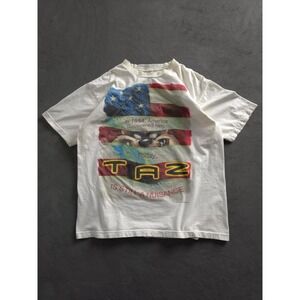 Vintage 90s America Discovered Taz Looney Tunes White T-shirt Cotton XL
